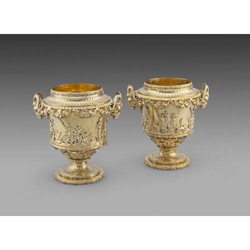 Pair of silver gilt wine coolers